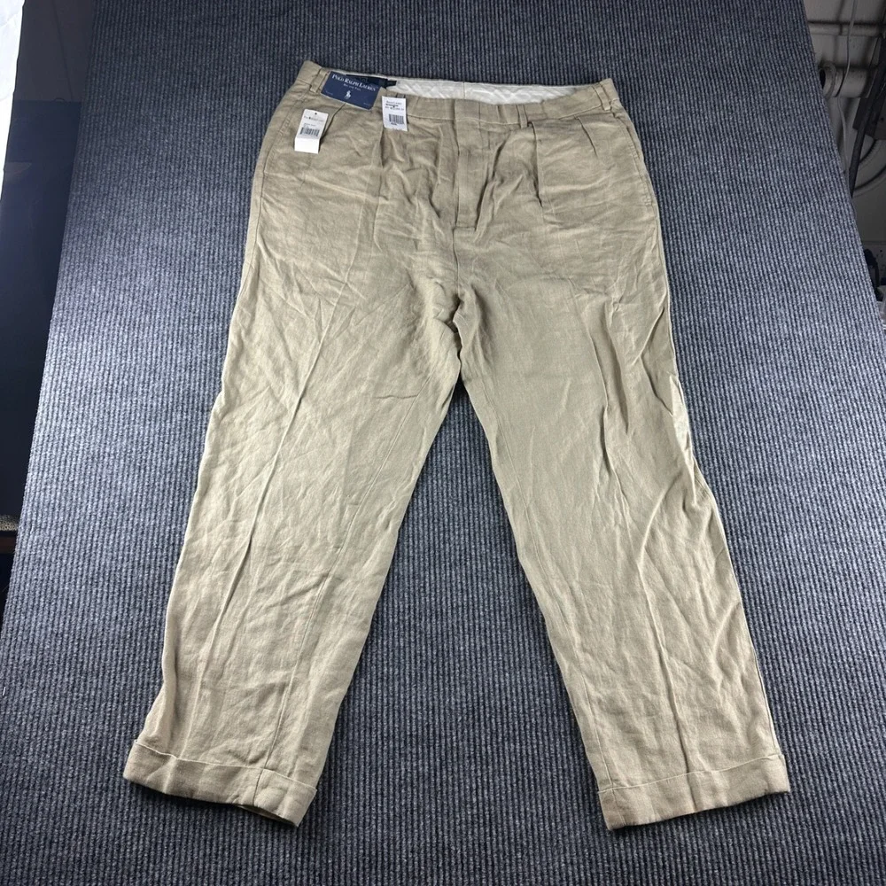 Polo Ralph Lauren Mens 42x30 Pleated Linen Khaki Dress Pants Big & Tall VTG